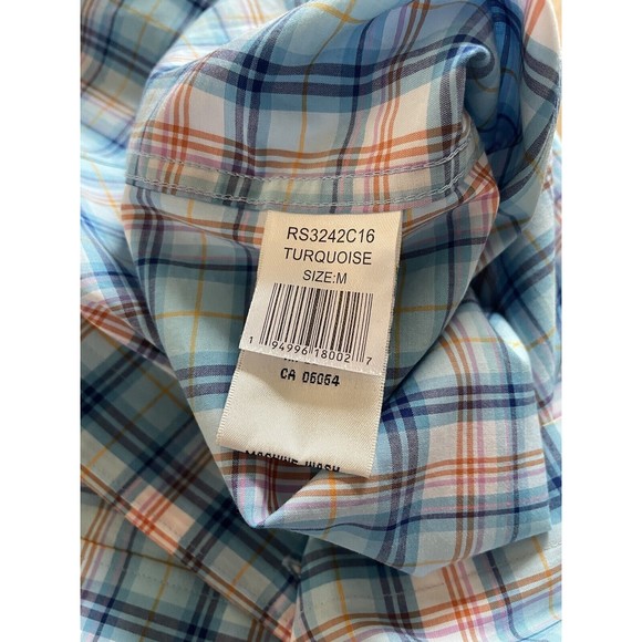 Bugatchi Classic Fit Colorful Plaid Short Sleeve Button Down Sz M Flip Cuff - Picture 7 of 8